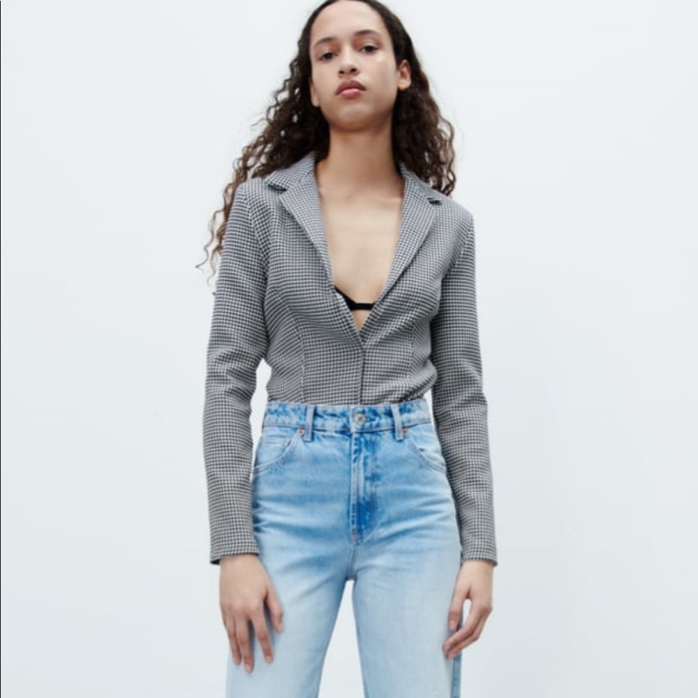 Zara houndstooth blazer bodysuit size medium